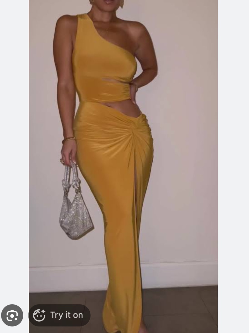 Jluxlabel Mustard One-Shoulder Maxi Dress with Side Knot